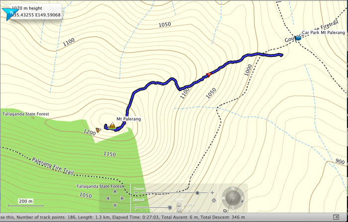 Fig 1: Mt Pallerang GPS track log