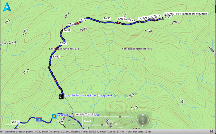 Tantangara Mountain GPS track overlay on Oz Topo